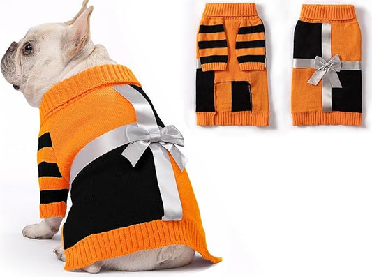 Dog Halloween Sweater for X-Small Size Dog - Puppy Gift Medium Warm Pumpkin Clothes in Winter, Turtleneck Pullover Design for Boy Girl Pet, Doggies, Cat, Kitten Pug Bulldog (XS, Orange, Black) - PAWPICO