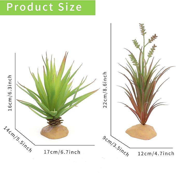 JIHAQUA Reptile Terrarium Decor 2-Piece Realistic Succulent Set,Lifelike Plastic Plants for Geckos, Bearded Dragons,Snakes,Turtles,Lizards,Insects Reptile Habitats JIHAQUA