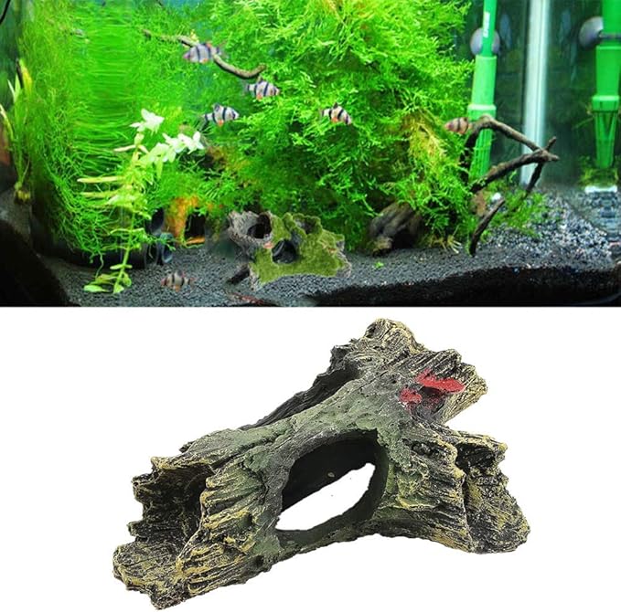DoubleWood 2 PCS Decaying Trunk Aquarium Betta Fish Ornament Driftwood Resin Crafts Ornament for Aquarium Decoration Fish Tank Wood with Holes & Aquarium Caves Fish Tank Wood Decor DoubleWood