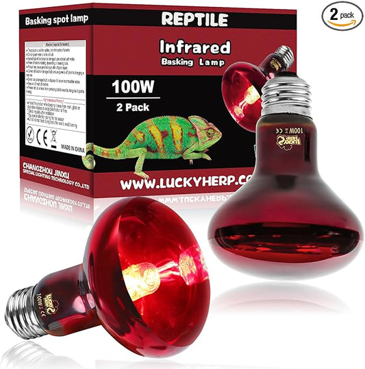 LUCKY HERP Infrared Heat Lamp 100W 2 Pack，Reptile & Amphibian Basking Spot Light Bulbs, Red Heat Lamp Bulbs for Reptiles, Bearded Dragon, Turtle, Lizard, Snake, Chicken LUCKYHERP