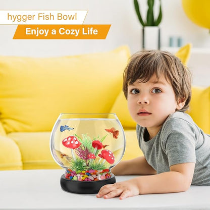 hygger 0.5 Gallon/1 Gallon Glass Fish Bowl with LED Light and Decor, Small Round Betta Fish Tank Goldfish Bowl, Round Clear Unbreakable Aquarium/Vase/Hydroponic Plant Terrarium, Nice Centerpieces hygger