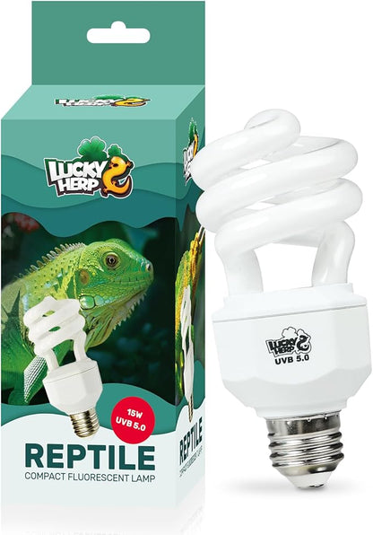 LUCKY HERP UVA UVB Reptile Light 5.0, Tropical UVB 100 Compact Fluorescent Lamp, UVB Light for Reptiles 15W, UVA UVB Reptile Light Bulb, UVB Bulb for Reptiles Chameleons Lizards Tortoises Snakes LUCKYHERP