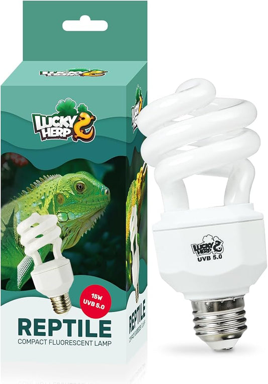 LUCKY HERP UVA UVB Reptile Light 5.0, Tropical UVB 100 Compact Fluorescent Lamp, UVB Light for Reptiles 15W, UVA UVB Reptile Light Bulb, UVB Bulb for Reptiles Chameleons Lizards Tortoises Snakes LUCKYHERP