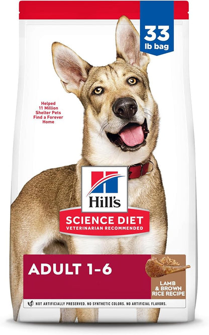 Hill's Science Diet Adult 1-6, Adult 1-6 Premium Nutrition, Dry Dog Food, Lamb & Brown Rice, 33 lb Bag - PAWPICO