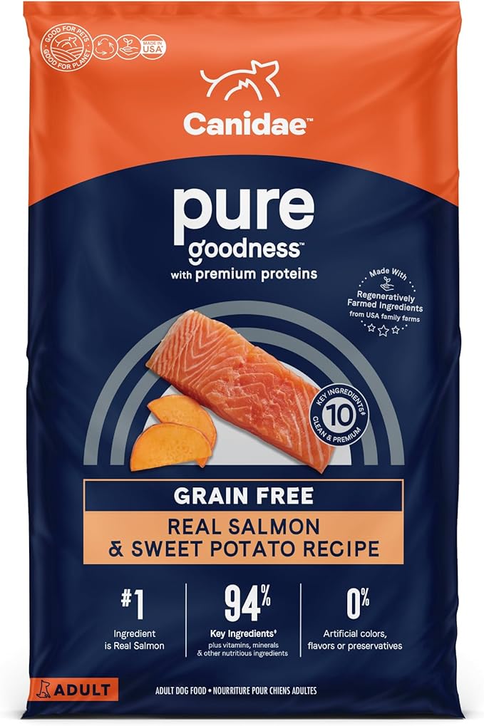 Canidae Pure Real Salmon & Sweet Potato Recipe Adult Dry Dog 22 LB - PAWPICO