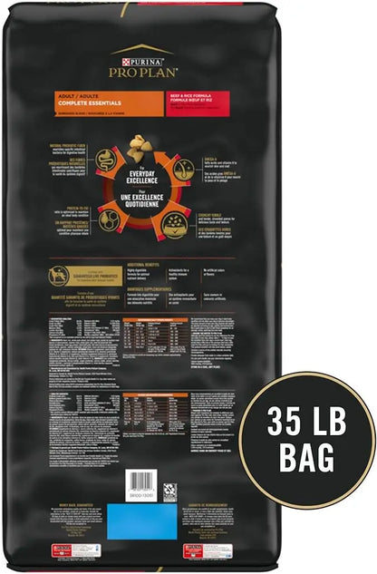 Purina Pro Plan Complete Essentials Shredded Blend Beef and Rice Dog Food Dry Formula with Probiotics for Dogs - 35 lb. Bag - PAWPICO