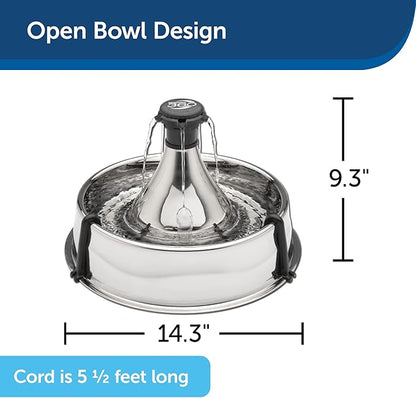 PetSafe Drinkwell Stainless Steel 360 Multiple Pet Fountain - Scratch and Rust Resistant Automatic Water Dispenser for Cats or Dogs - Adjustable Flow Control - 128 Ounce (3.8 Liter) - Filters Included - PAWPICO