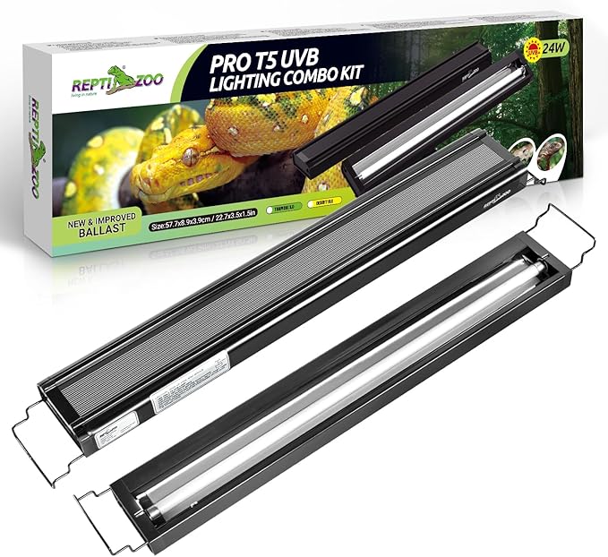 REPTI ZOO UVB Reptile Light, New Version T5 HO UVB Lighting Combo Kit, Reptile Terrarium Hood with 5.0 UVB Tube Bulb, Reptile Light Fixture 24W-22Inch REPTIZOO