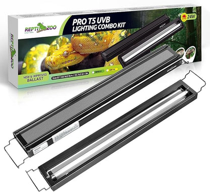REPTI ZOO UVB Reptile Light, New Version T5 HO UVB Lighting Combo Kit, Reptile Terrarium Hood with 5.0 UVB Tube Bulb, Reptile Light Fixture 24W-22Inch REPTIZOO