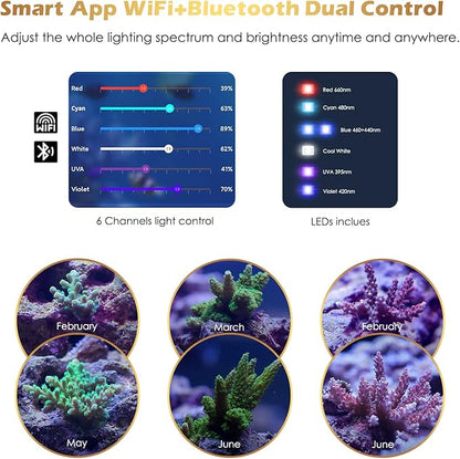 Saltwater Aquarium Light,Smart Reef Coral Light,App with Bluetooth + WiFi Dual Control,DIY Spectrum and Brightness for Saltwater Fish and Reef Tanks,with Real Time Water Temperature Sensor (24-30 IN) GLOWRIUM