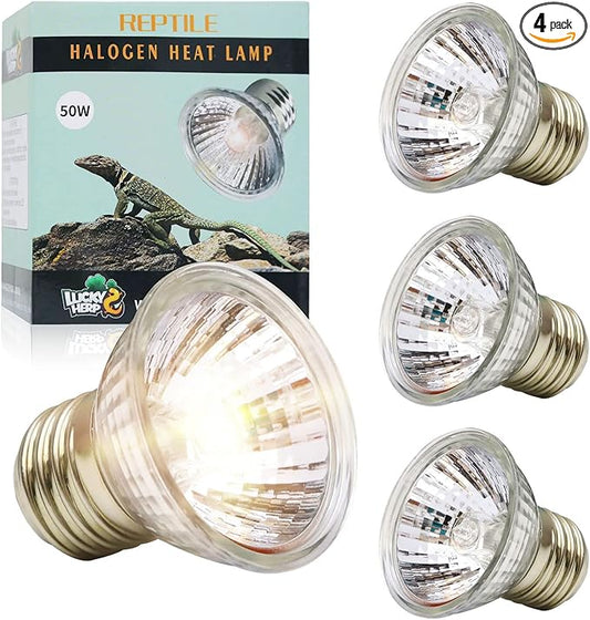 LUCKY HERP 4 Pack 50W UVA UVB Reptile Light Bulbs, Heat Lamp Bulbs for Reptiles and Amphibians, Basking Light Bulb for Turtle, Bearded Dragon, Lizard Heating Use LUCKYHERP