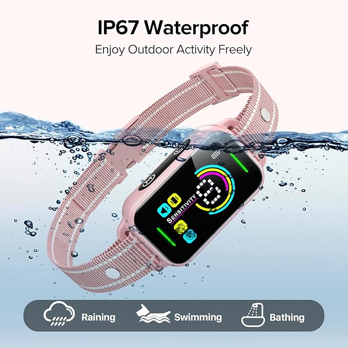 DINJOO Bark Collar, Dog Bark Collar for Large Medium Small Dogs,Smart Bark Collar,Rechargeable Anti Barking Training Collar with 8 Adjustable Sensitivity,Bark Collar with Beep (Pink) - PAWPICO