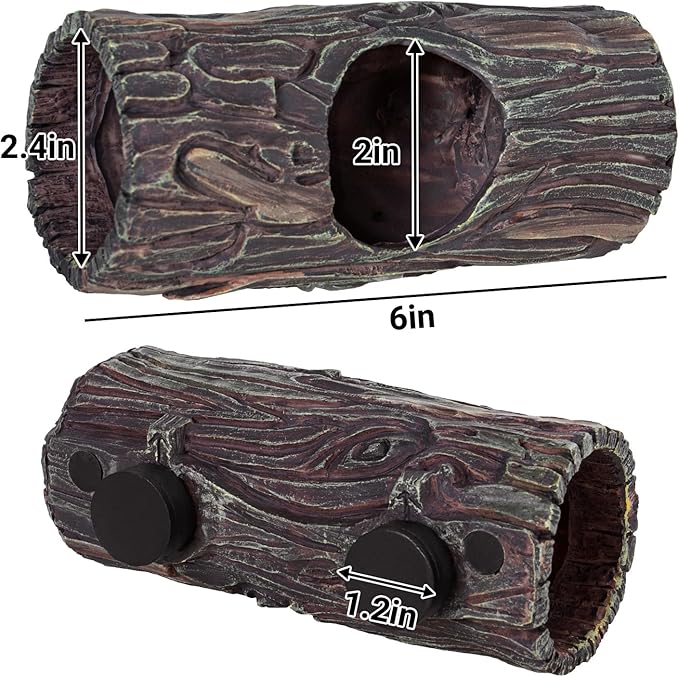 REPTIZOO Magnetic Reptile Hide Cave Resin Hollow Tree Trunk Hideout, Gecko Hide with Strong Magnetic Reptile Climbing Toy Reptile Tank Accessories for Crested Gecko,Lizard, Terrarium Decor REPTIZOO