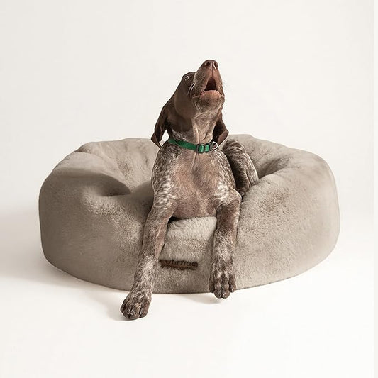 UnHide Floof Pet Bed - Medium (28" x 10") - Extra Soft Dog Bed - Removable Faux Fur Cover - Machine Washable - Helps Ease Pet Anxiety & Provides The Perfect Sleep - Taupe Ducky - PAWPICO