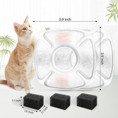 28 Pcs Cat Water Fountain Replacement Filters-14 Pack Water Fountain Filters 14 Pack Pre-Filter Sponges, Pet fountain replacement filters Fit for 95oz/2.8L Cat Pet Fountain - PAWPICO