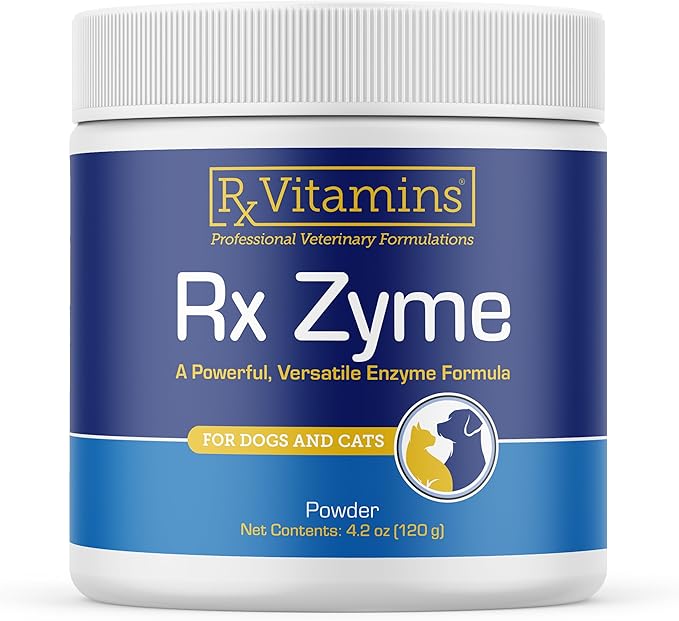 Rx Vitamins Rx Zyme Powder - Digestive Enzymes for Dogs & Cats - Anti Diarrhea for Dogs, Cat Constipation Relief, Anti-Bloating - Cat Digestive Support and Dog Gut Health - 120g RxVitamins