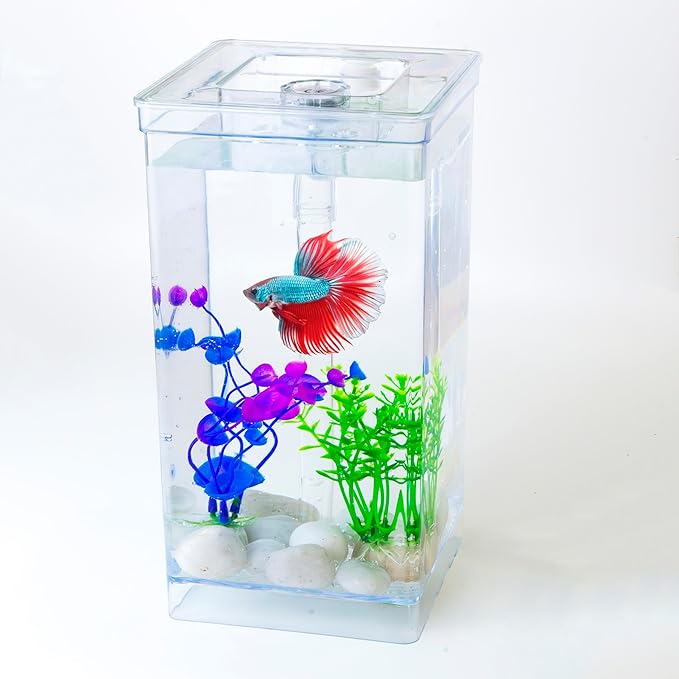 My First Fish Tank™ 1 Gallon Mini Small Fish Tank, Easy Maintenance, Self Cleaning-no Need Power, No Noise, with LED Light, Beautiful White Pebbles, Perfect Starter Kit for Kids ODOTTAA