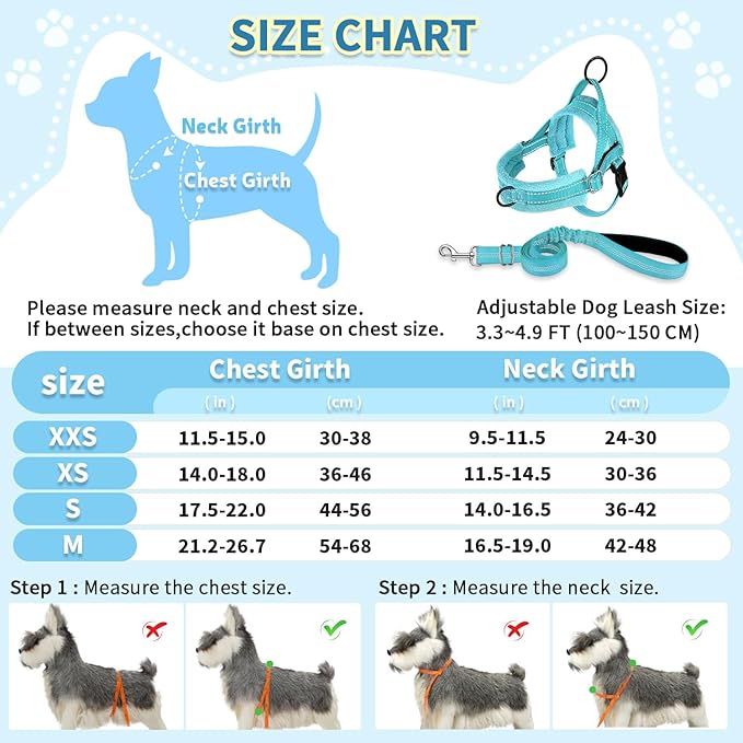 SlowTon No Pull Small Dog Harness and Leash Set, Puppy Soft Vest Harness Neck & Chest Adjustable, Reflective Lightweight Harness & Anti-Twist Pet Lead Combo for Small Medium Dogs(BL-Front Clip,S) SlowTon