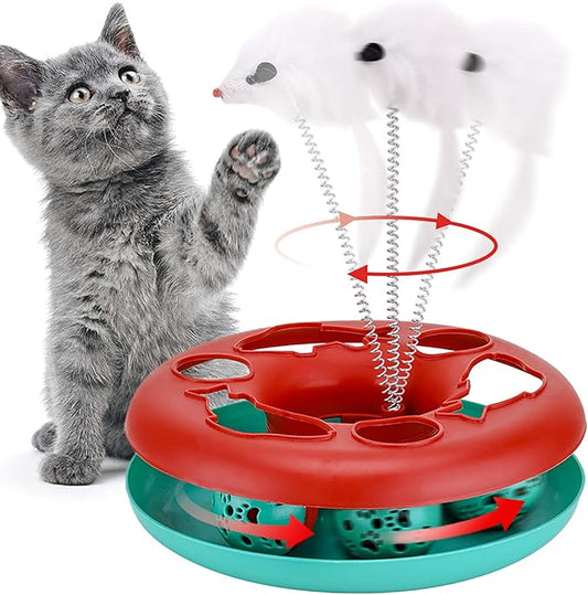Cat Toys, Cat Toys for Indoor Cats,Interactive Kitten Toys Roller Tracks with Catnip Spring Pet Toy with Exercise Balls Teaser Mouse (red) - PAWPICO