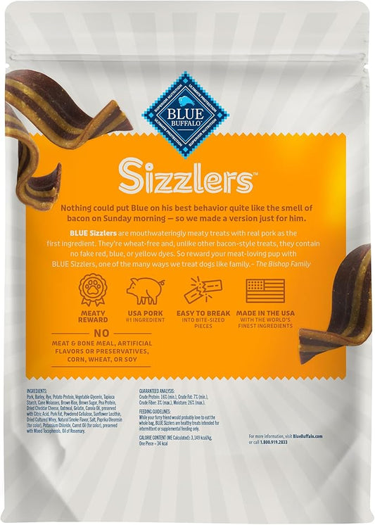 Blue Buffalo Sizzlers Bacon-Style Dog Treats with Real USA Pork, Cheddar Flavor, 15-oz Bag - PAWPICO