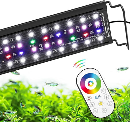 AQQA Aquarium Light,Remote Control Fish Tank Light,DIY Infinitely Adjustable Light Color,10 Light Brightnesses,2 Full Spectrum Lights,9 Dynamic Light Modes for Freshwater (45W) AQQA