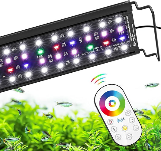 AQQA Aquarium Light,Remote Control Fish Tank Light,DIY Infinitely Adjustable Light Color,10 Light Brightnesses,2 Full Spectrum Lights,9 Dynamic Light Modes for Freshwater (35W for 40-48 inch Tank) AQQA
