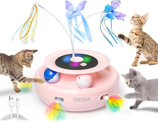 ORSDA Cat Toy, 3-in-1 Automatic Cat Toys for Indoor Cats, Electronic Whack a Mole, Fluttering Butterfly,Track Balls Kitten Toy, Rechargeable Power Interactive Feather Toys for All Breeds - PAWPICO