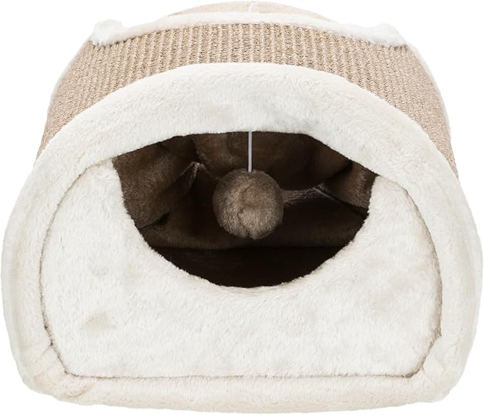 TRIXIE Cat Tunnel for Indoor Cats - Cozy Peekaboo Cat Cave Including Dangling Cat Toys - with Sturdy Sisal Scratching Surfaces - Collapsable and Easy to Store Cat Tube - in Cream - PAWPICO