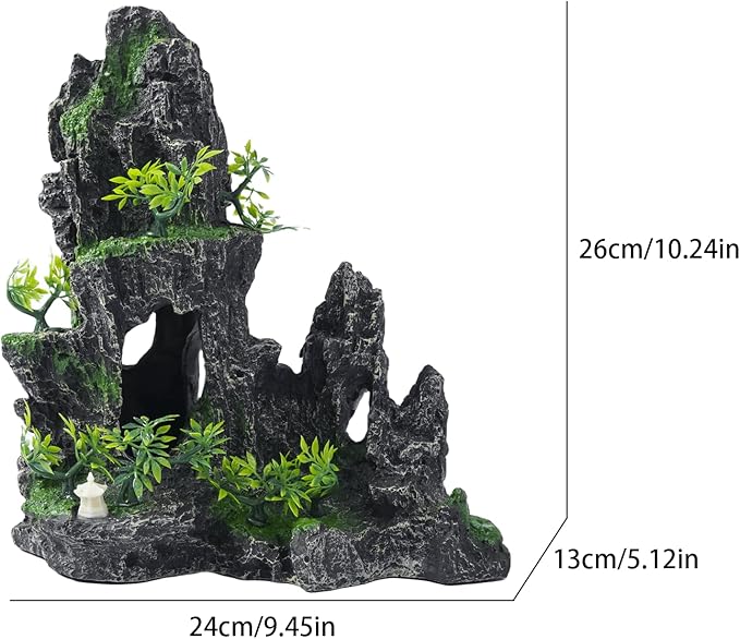 Large Fish Tank Decorations - Mountain View Aquarium Ornament with Tree House Cave Bridge,Resin, 10.24x9.45x5.12 inches, C SiissaPeksid