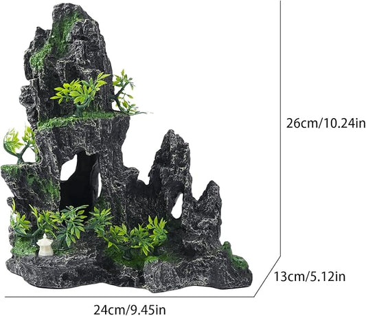 Large Fish Tank Decorations - Mountain View Aquarium Ornament with Tree House Cave Bridge,Resin, 10.24x9.45x5.12 inches, C SiissaPeksid