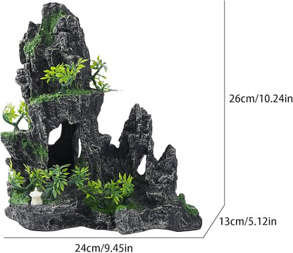 Large Fish Tank Decorations - Mountain View Aquarium Ornament with Tree House Cave Bridge,Resin, 10.24x9.45x5.12 inches, C SiissaPeksid