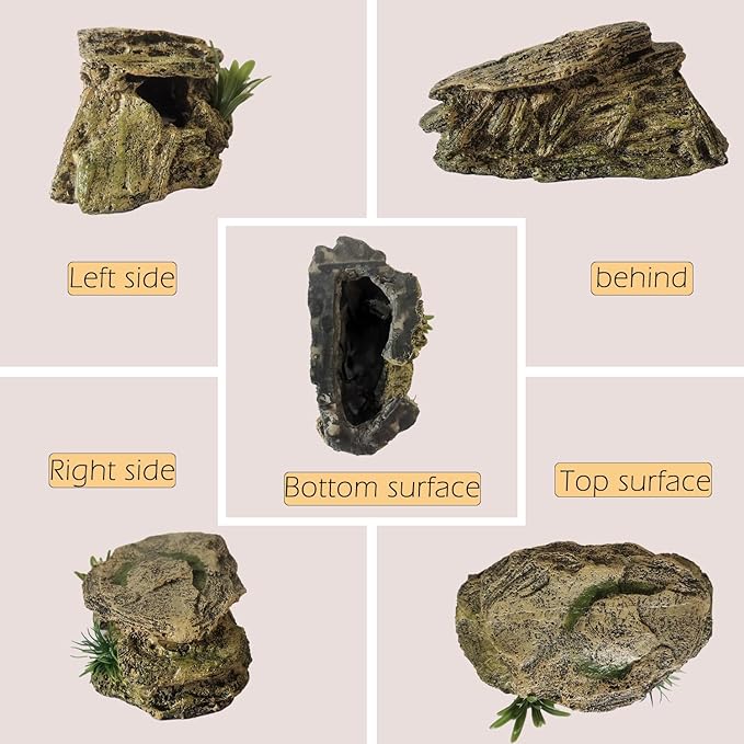 Leopard Gecko Hide Small Reptile Hides Resin Mini Reptile Basking Rock Humid Hide Turtle Cave Lizard Hide Reptile & Amphibian Habitat DÉCor IBWell