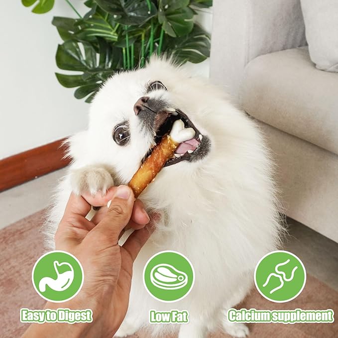 MON2SUN Dog Treats, Chicken Wrapped Calcium Dog Bones Without Rawhide, 4 Inch Training Treats for Teeth Cleaning and Fresh Breath, Dog Chews for Puppy and Small Dogs (10 Ounce - Pack of 1) - PAWPICO