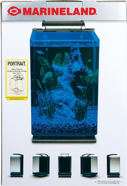 Marineland Portrait Glass LED Aquarium Kit, 5 Gallons, Hidden Filtration,Black Marineland