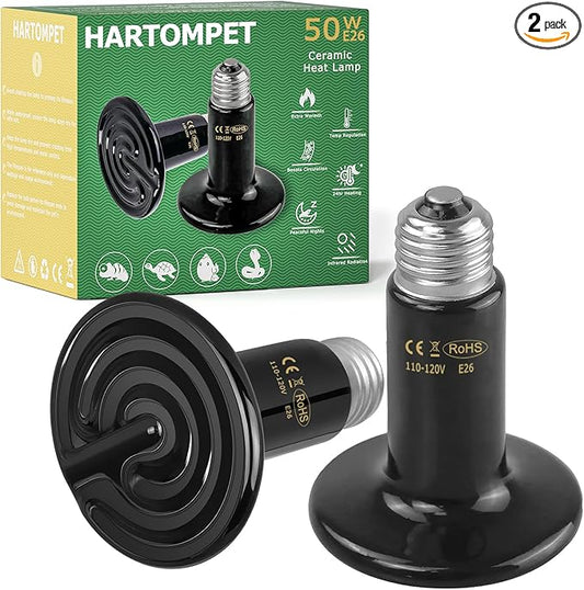 50W Ceramic Heat Emitter - No Light Reptile Heat Lamp for Amphibians, Lizards, Chickens, Turtles, Snakes - Infrared Heat Emitter Bulbs for Terrariums, Brooder Coops & Tanks HARTOMPET