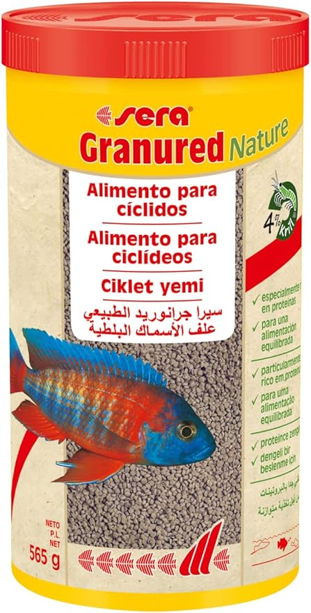 sera Granured Nature 33,8 fl oz | Premium Cichlid Food for Carnivores & Omnivores | High Protein, Omega Fatty Acids | with Krill for Vibrant Colors | Slow-Sinking, No Artificial Additives Sera
