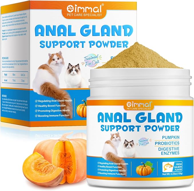 Anal Gland Support Powder for Cats, Anal Gland Supplement Powder with Pumpkin and Probiotics Supports Cats Anal Gland Health, Pet Supplement Anal Gland Support Powder Treatment for Cats - 120g PAWPICO