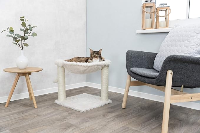 TRIXIE Baza Scratching Post with Hammock | 18" Base. Color: Cream - PAWPICO
