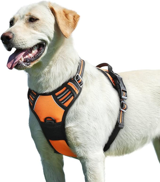 Eagloo Dog Harness for Large Dogs, No Pull Service Vest with Reflective Strips and Control Handle, Adjustable and Comfortable for Easy Walking, No Choke Pet Harness with 2 Metal Rings, Orange, L GoExplorewithEagloo