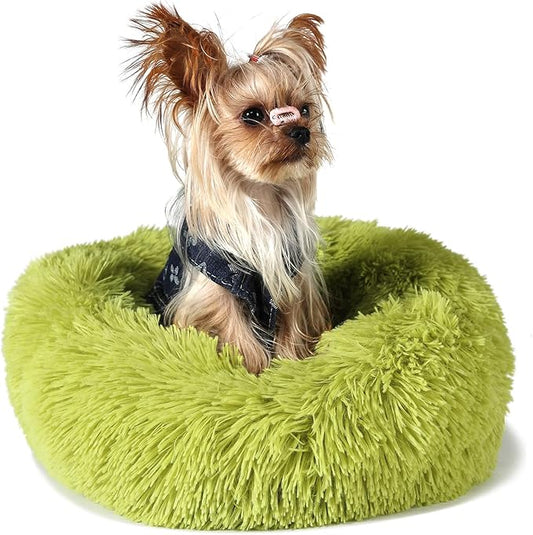 Extra Small Dog Bed Green Washable 15 inches Donut Soft Small Pet Bed,Calming Anti Anxiety Round Fits up to 5 lbs Warm Comfort Pets Beds for Puppy Dogs Indoor - PAWPICO