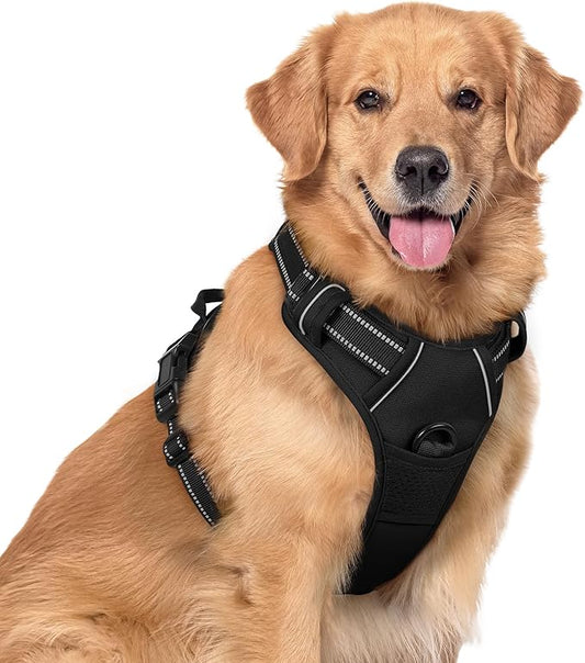 rabbitgoo Dog Harness No Pull with 2 Leash Clips, Adjustable Soft Padded, Reflective Oxford No Choke Pet Vest with Easy Control Handle for Large Dogs, Black, XL rabbitgoo