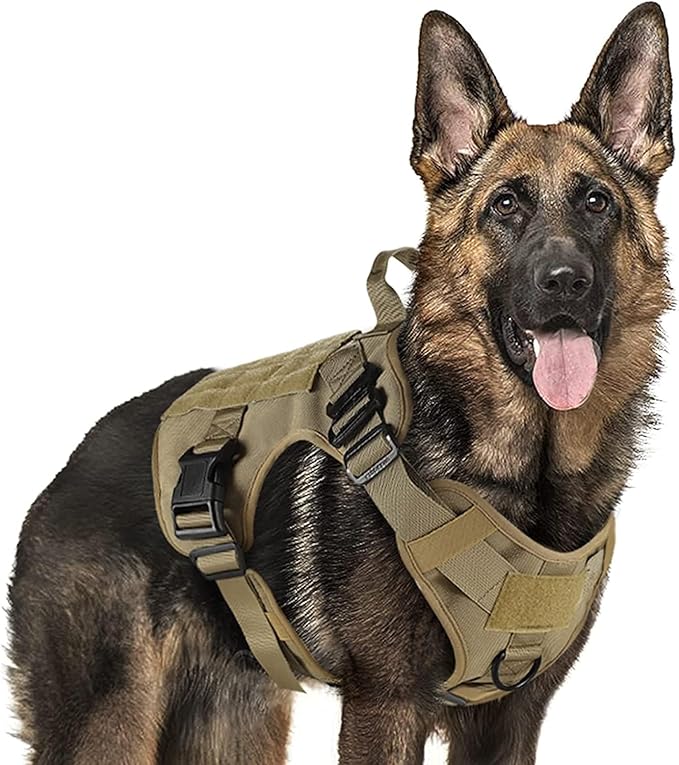 rabbitgoo Tactical Dog Harness for Large Dogs, Heavy Duty Dog Harness with Handle, No-Pull Service Dog Vest Large Breed, Adjustable Military Dog Vest Harness for Training Hunting Walking, Brown, L rabbitgoo