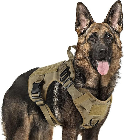 rabbitgoo Tactical Dog Harness for Large Dogs, Heavy Duty Dog Harness with Handle, No-Pull Service Dog Vest Large Breed, Adjustable Military Dog Vest Harness for Training Hunting Walking, Brown, L rabbitgoo