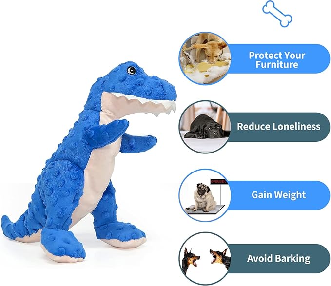 DODODOLA Dog Toys Dinosaur Dog Toy Blue Stuffed Animals Chew Toy Plush Squeaky Dog Birthday Toys for Small Large Big Dogs - PAWPICO