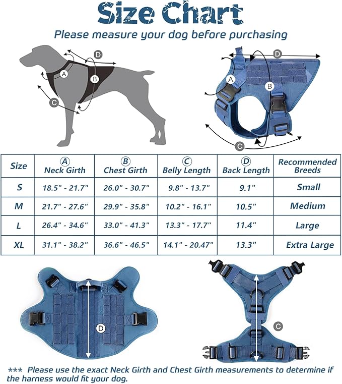 rabbitgoo Tactical Dog Harness for Small, Heavy Duty Pet Harness with Handle, No-Pull Service Vest Small Breed, Adjustable Military Dog Vest for Training Hunting Walking, Blue, S rabbitgoo