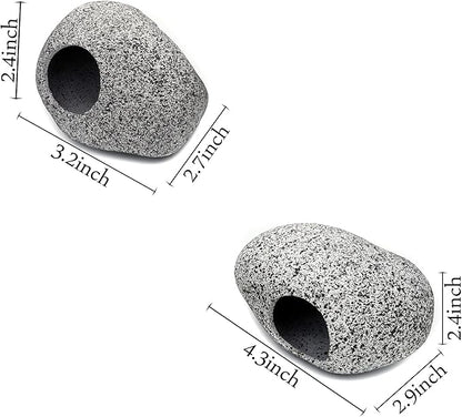 JIH Aquarium Decorations Rock, Ceramic Shelters - Shrimp Habitat, Breeding Tube, Hiding cave, Stackable Fish Tank Decor Cave for Hiding, Betta Fish (J001+J002) JIH