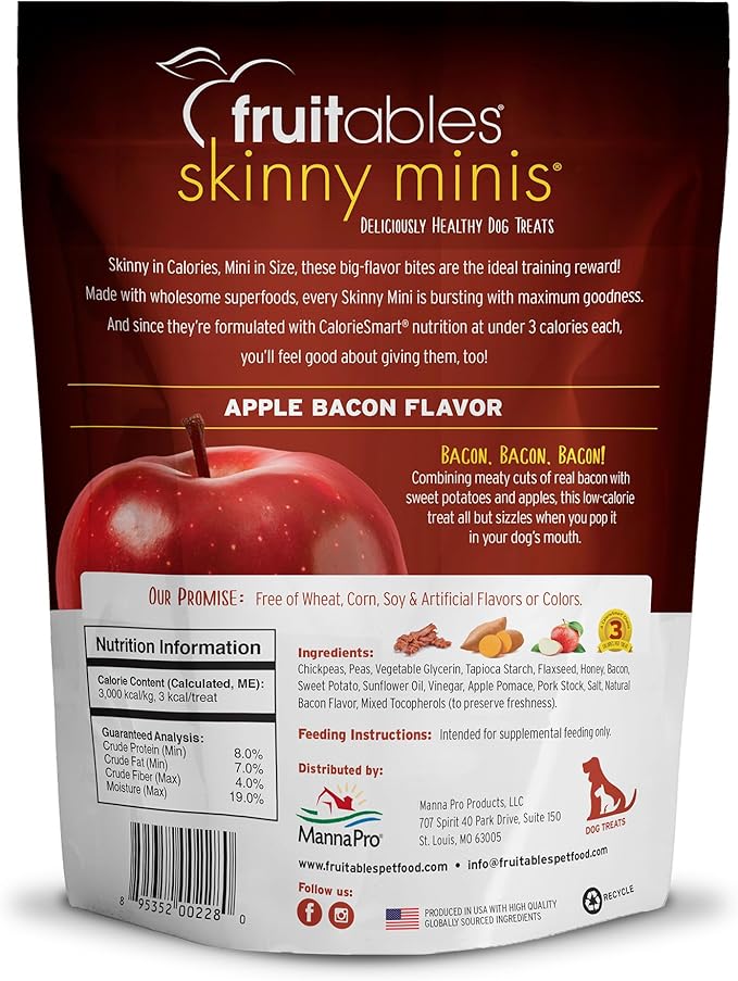 Fruitables Skinny Mini Dog Treats – Healthy Treats for Dogs – Low Calorie Training Treats – Free of Wheat, Corn and Soy – Apple Bacon – 5 Ounces - PAWPICO