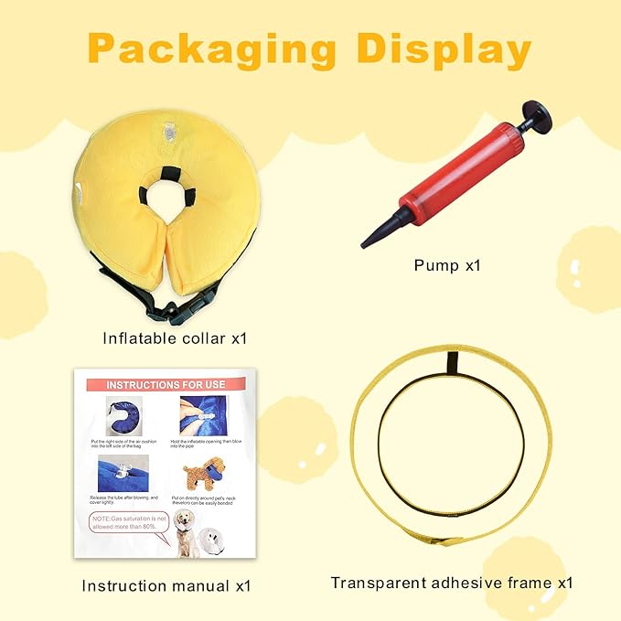 Dog Cone Collar, Inflatable Dog Cone After Surgery for Small Medium Large Dogs, Soft Dog Cone of Alternative with Enhanced Anti-Licking Guard Shield for Pets (Yellow, S (Neck: 5"-8")) RoyalClaws
