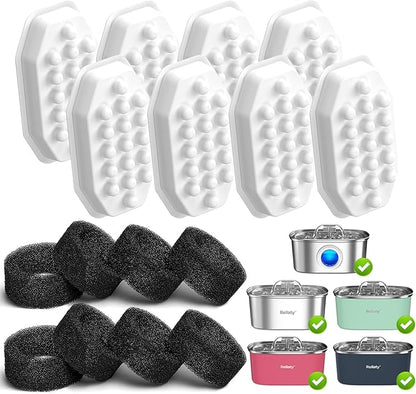 Cat Water Fountain Stainless Steel 8 Filters Replacement & 8 Pre-Filter Sponges - PAWPICO