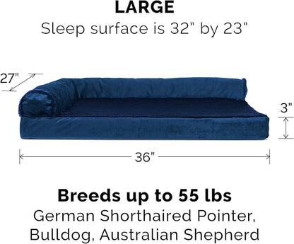 Furhaven Orthopedic Dog Bed for Large/Medium Dogs w/ Removable Bolsters & Washable Cover, For Dogs Up to 55 lbs - Plush & Velvet L Shaped Chaise - Deep Sapphire, Large - PAWPICO